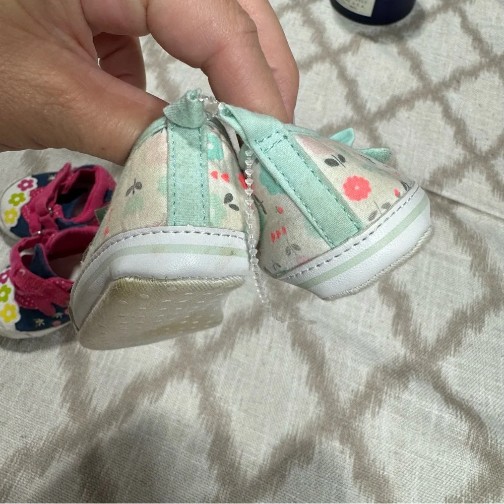 Sperry Baby Walker Shoes Bundle Pink Gold Glitter Floral 0-6M Size 1-2